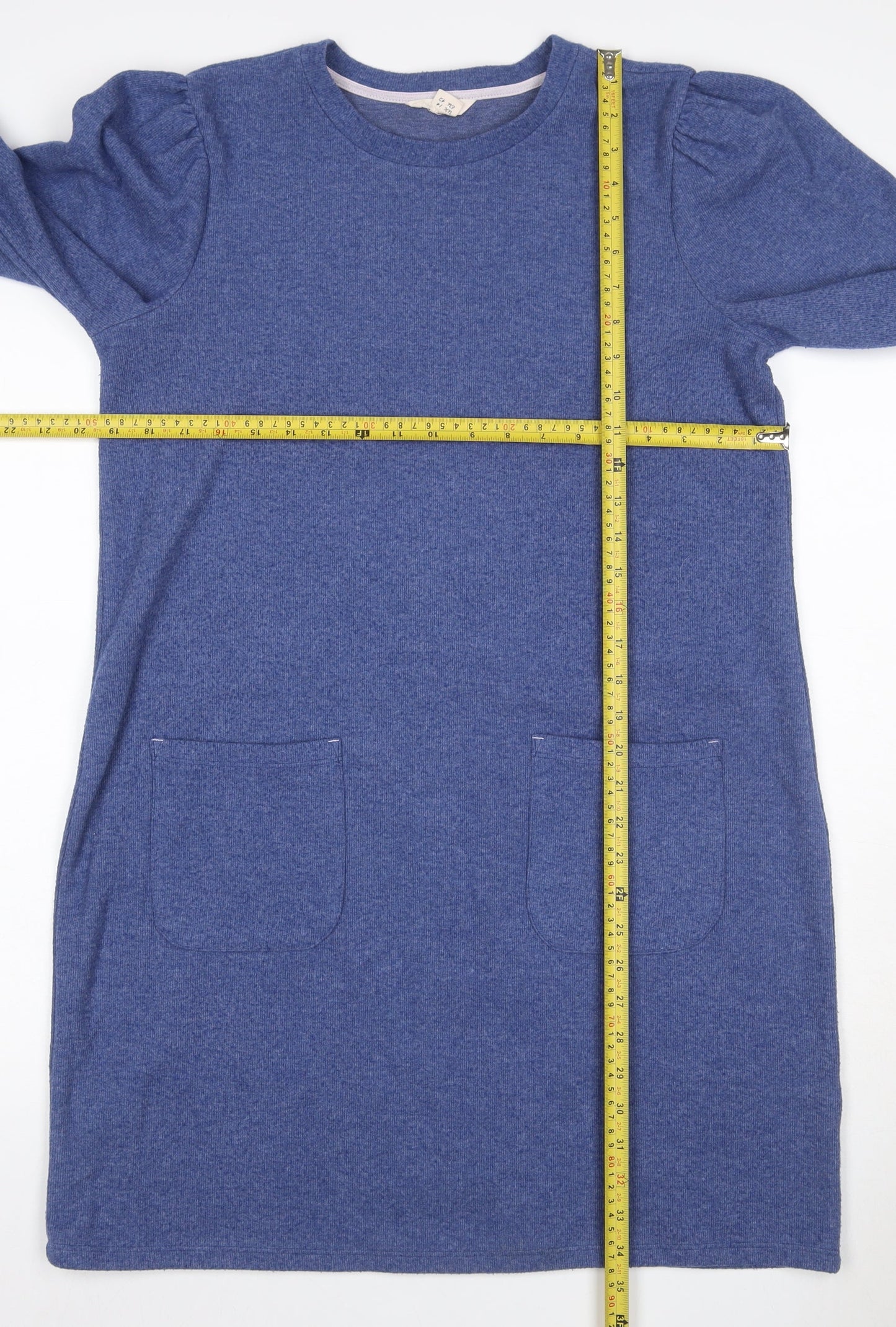 White Stuff Women Blue UK 14 Jumper Dress Puff Sleeves Pockets