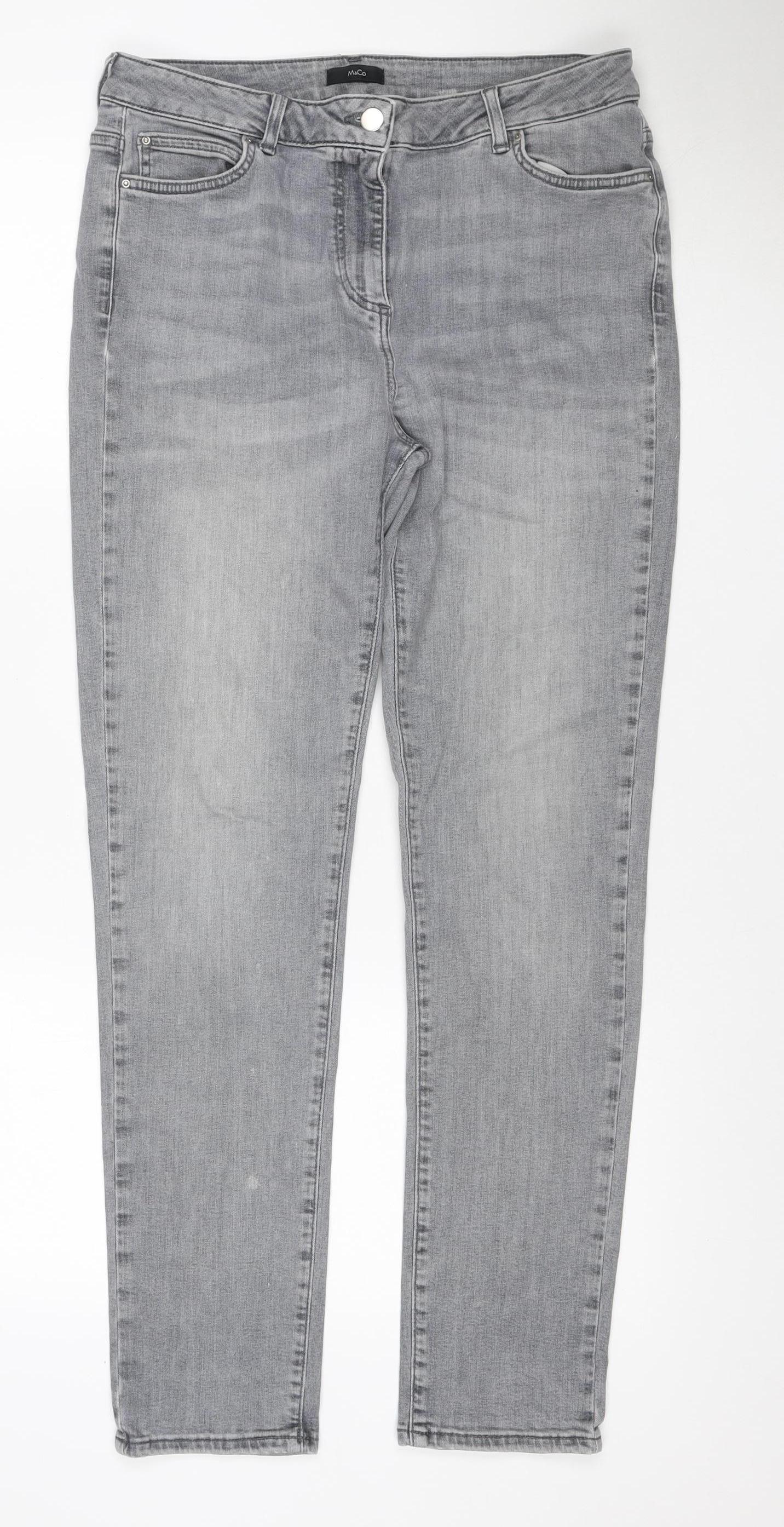 M&Co Women’s Grey Straight Slim Stretch Jeans UK 14 Regular