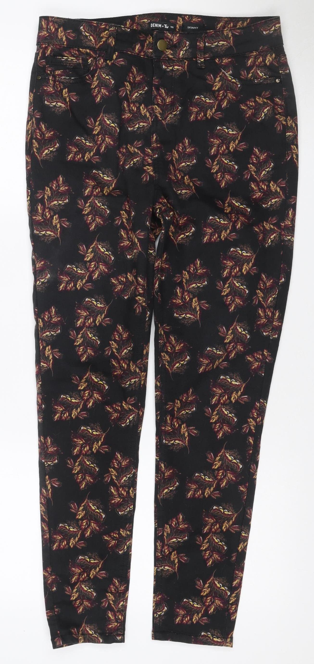 TU Women’s Black Floral Skinny Jeans Size 10 Slim Petite Stretch
