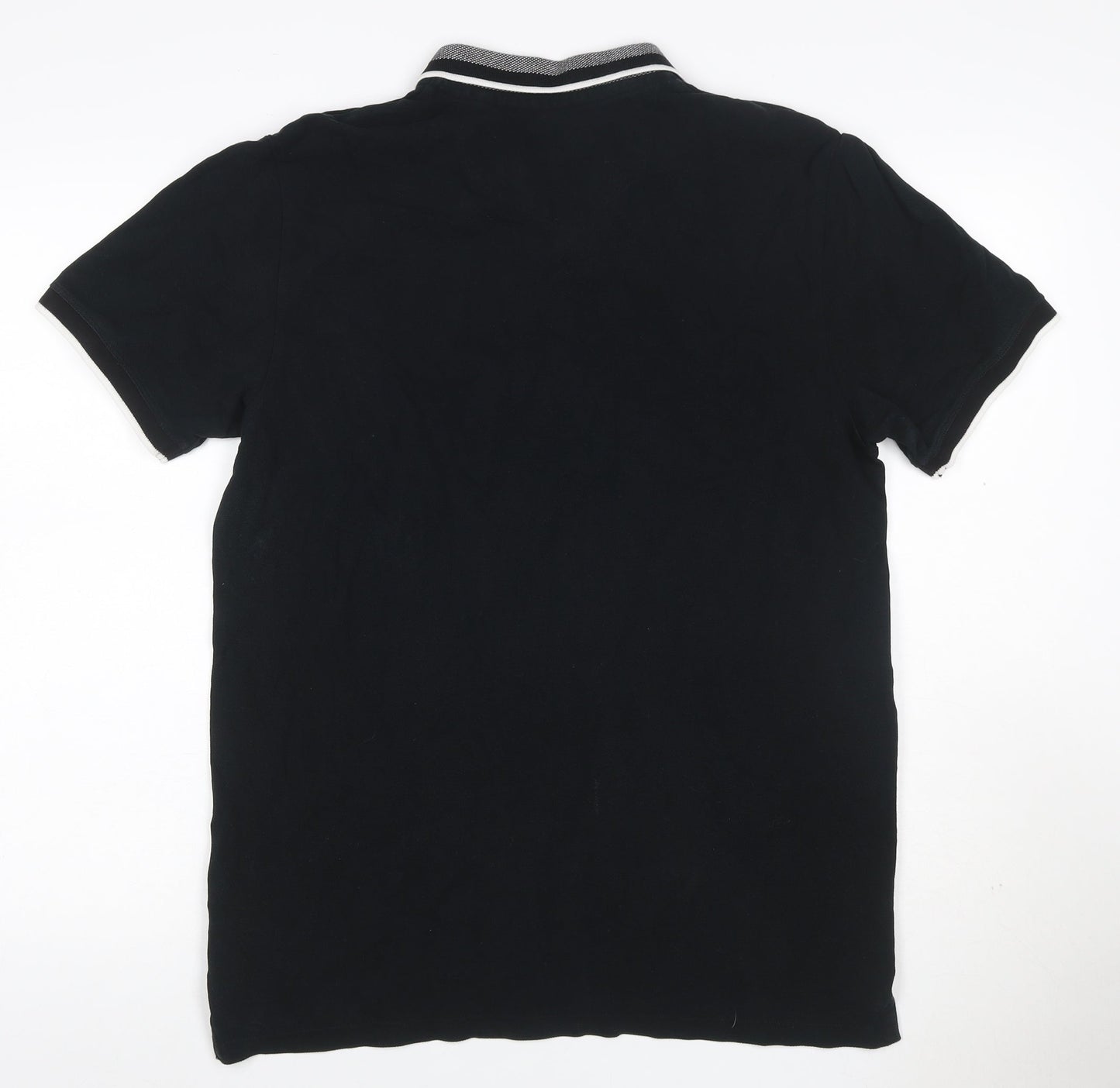 Next Men’s Black L Cotton Contrast Trim Short Sleeve Polo Shirt