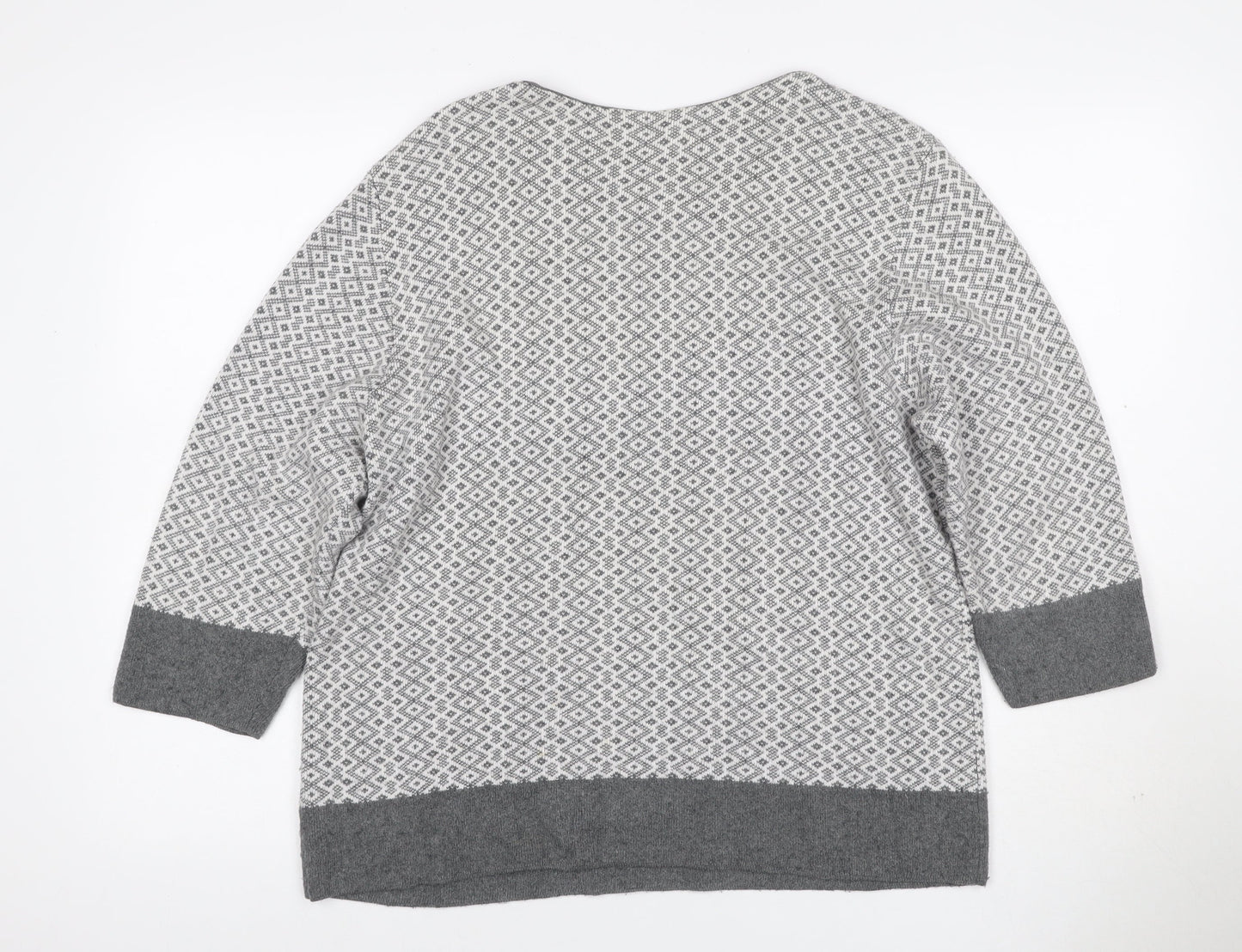 Lakeland Women Grey UK 16 Geometric Cashmere Blend 3/4 Sleeve Jumper