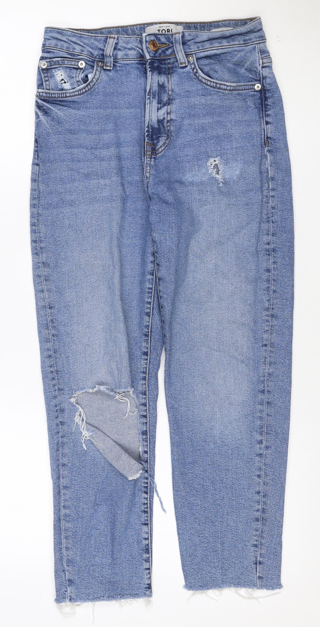 New Look Women Blue UK 10 Straight Distressed Raw Hem Jeans