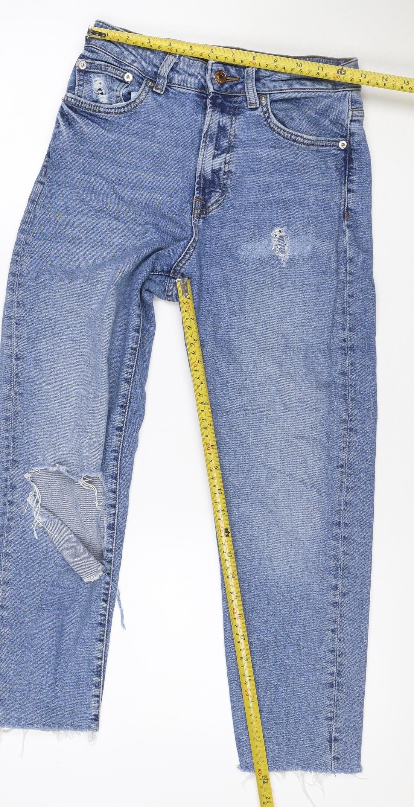 New Look Women Blue UK 10 Straight Distressed Raw Hem Jeans