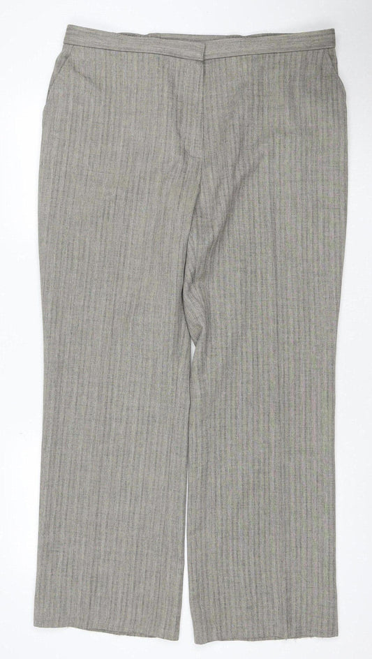 Marks & Spencer Women Grey Striped Elastic Waist Trousers UK 18