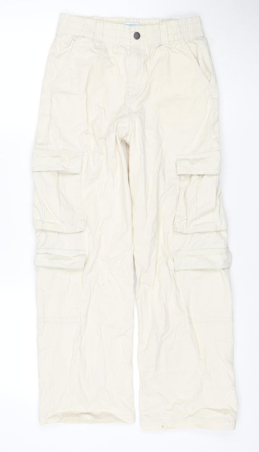 Primark Girls Ivory Cargo Straight Jeans 12-13 Years Adjustable Waist