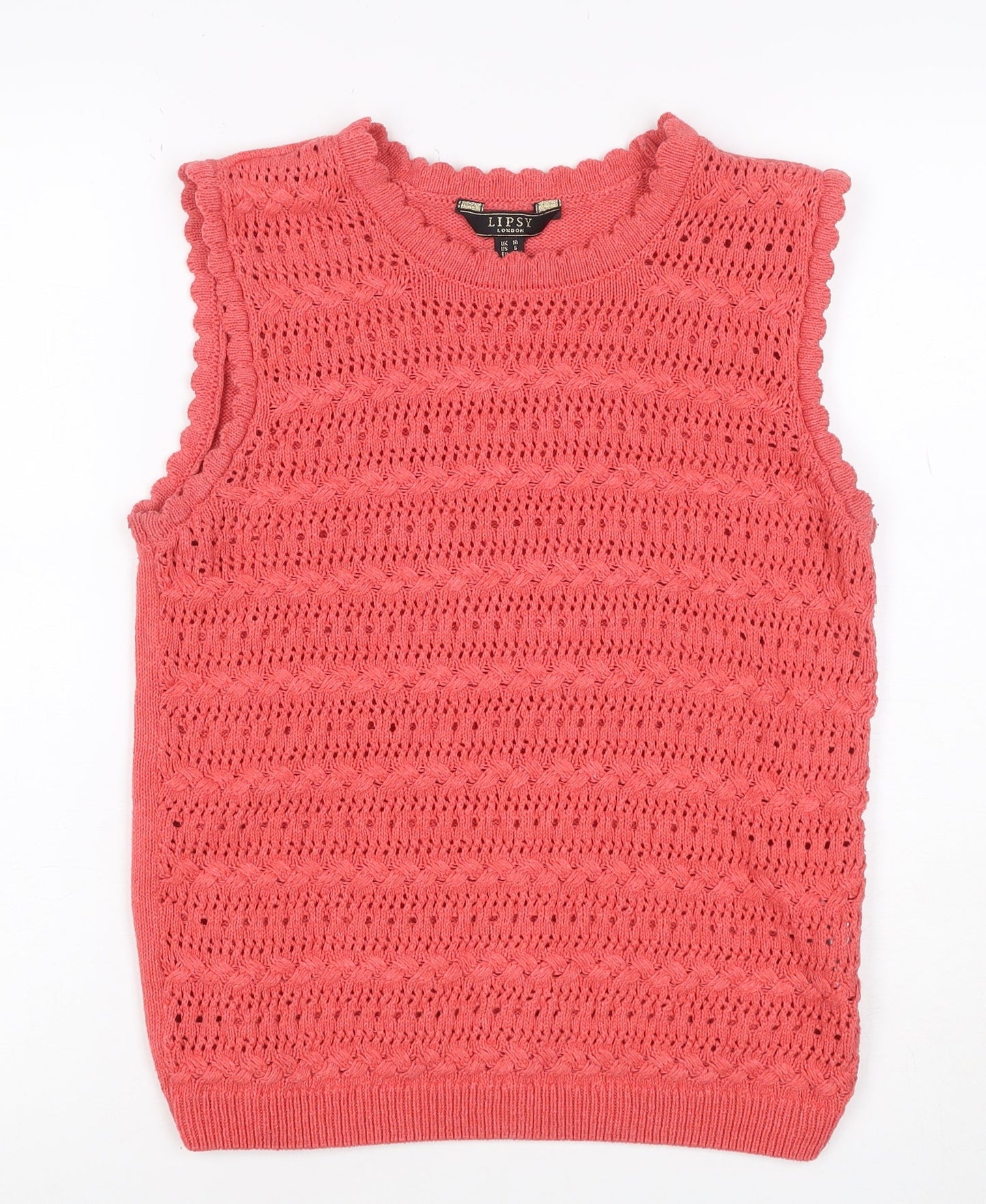 Lipsy Women Pink UK 8 Ruffle Knit Sleeveless Camisole Tank Top