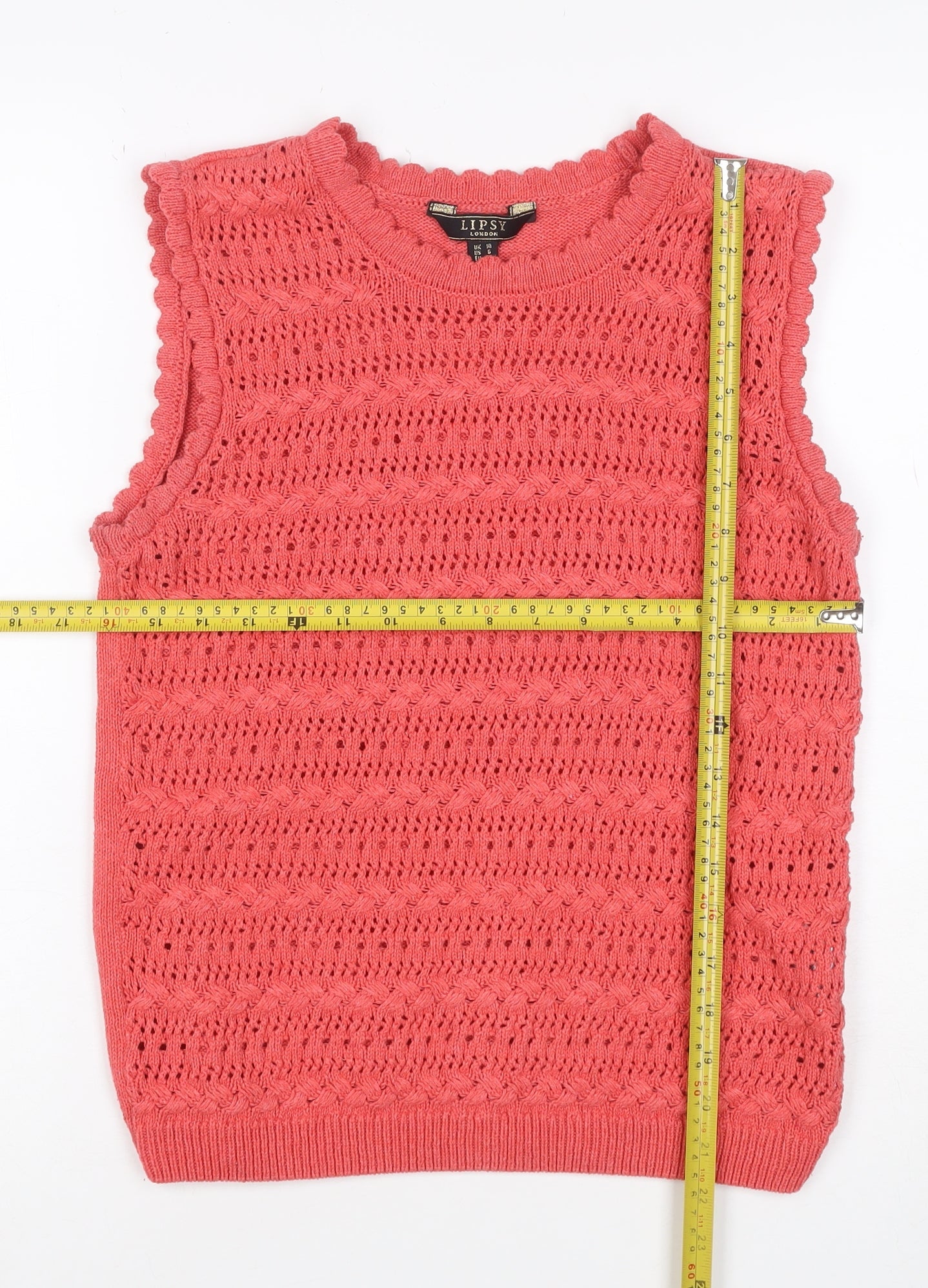 Lipsy Women Pink UK 8 Ruffle Knit Sleeveless Camisole Tank Top
