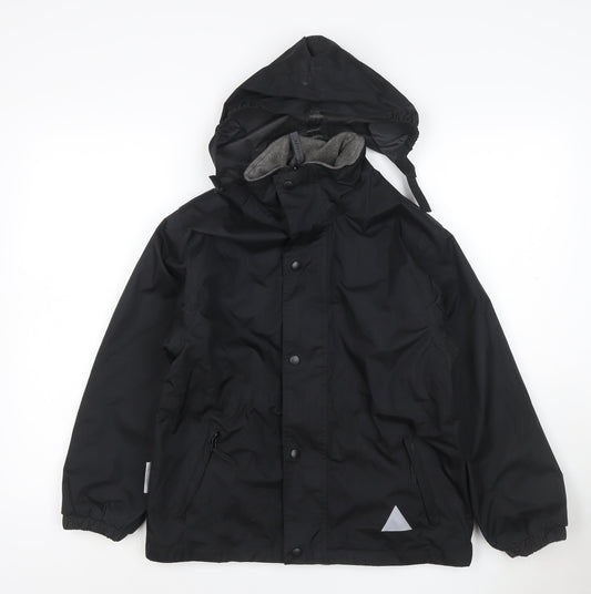 Result Boys Black Hooded Jacket 9-10 Years Lined Reflective Zip