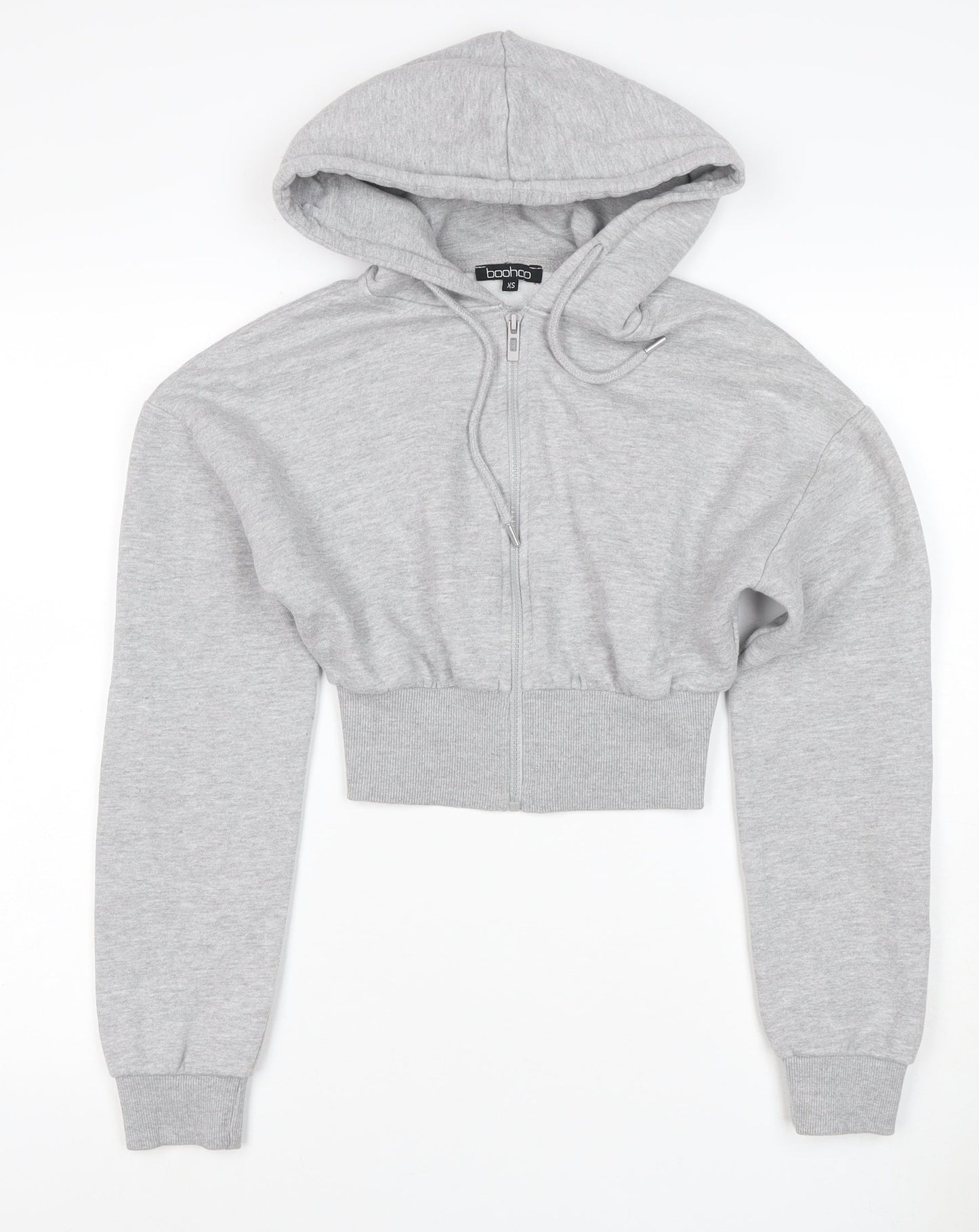 Boohoo Women’s Grey XS Cropped Full Zip Hoodie Hooded Casual