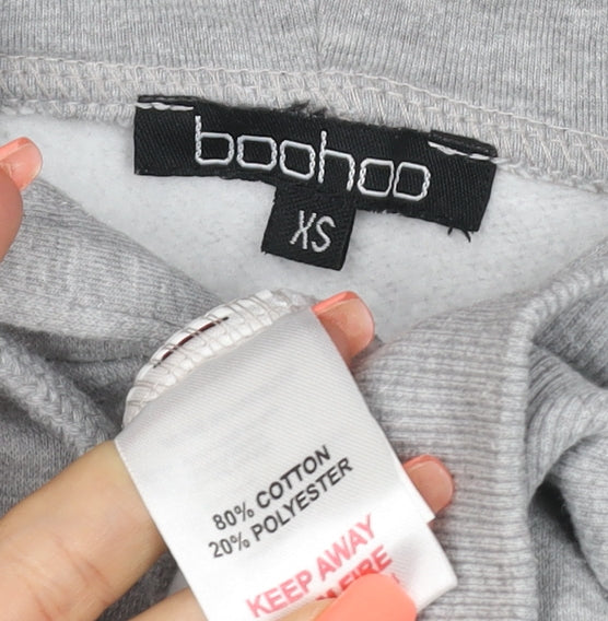 Boohoo Women’s Grey XS Cropped Full Zip Hoodie Hooded Casual
