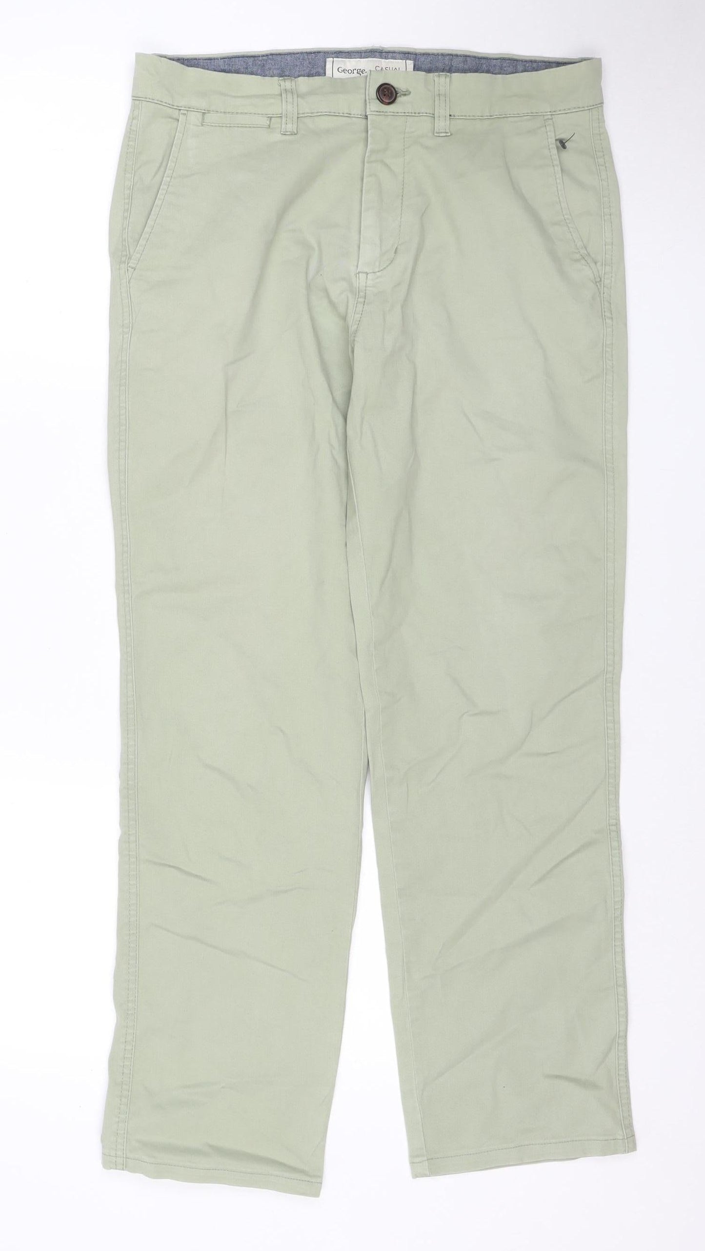 George Men’s Green 32W 32L Stretch Khaki Straight Jeans