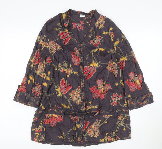 Ethe Austin Women’s Black Floral Cotton Tunic Blouse UK 16 Belted