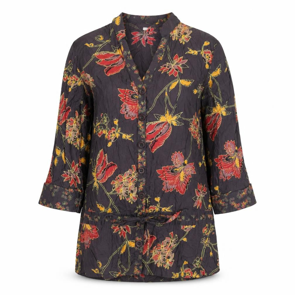 Ethe Austin Women’s Black Floral Cotton Tunic Blouse UK 16 Belted
