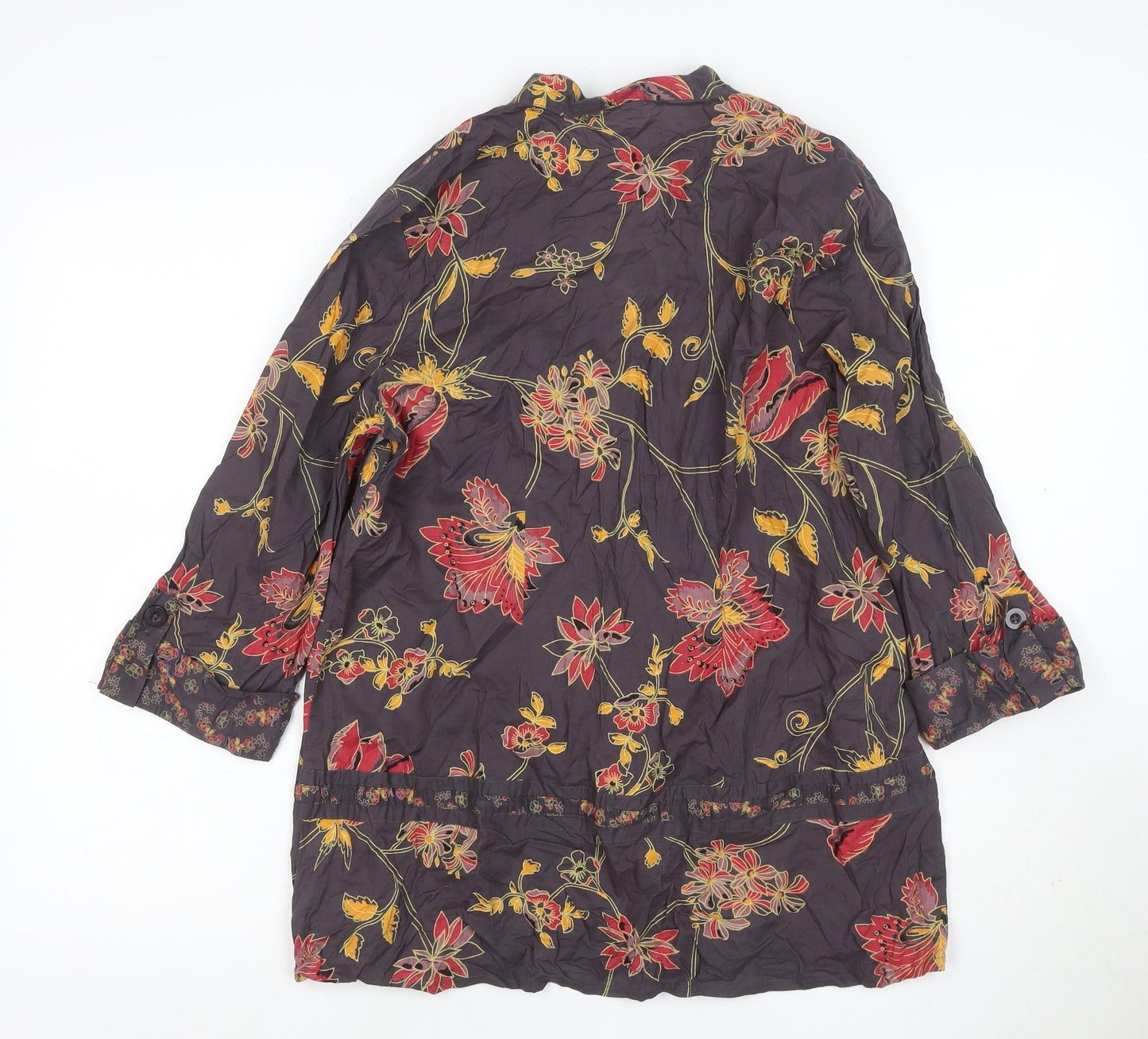 Ethe Austin Women’s Black Floral Cotton Tunic Blouse UK 16 Belted