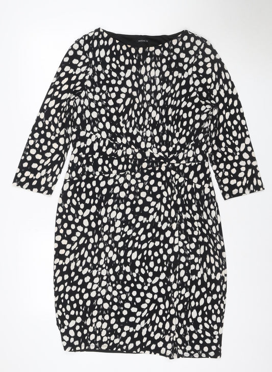 Roman Women Black Animal Print Ruched V-Neck Sheath Dress UK 14