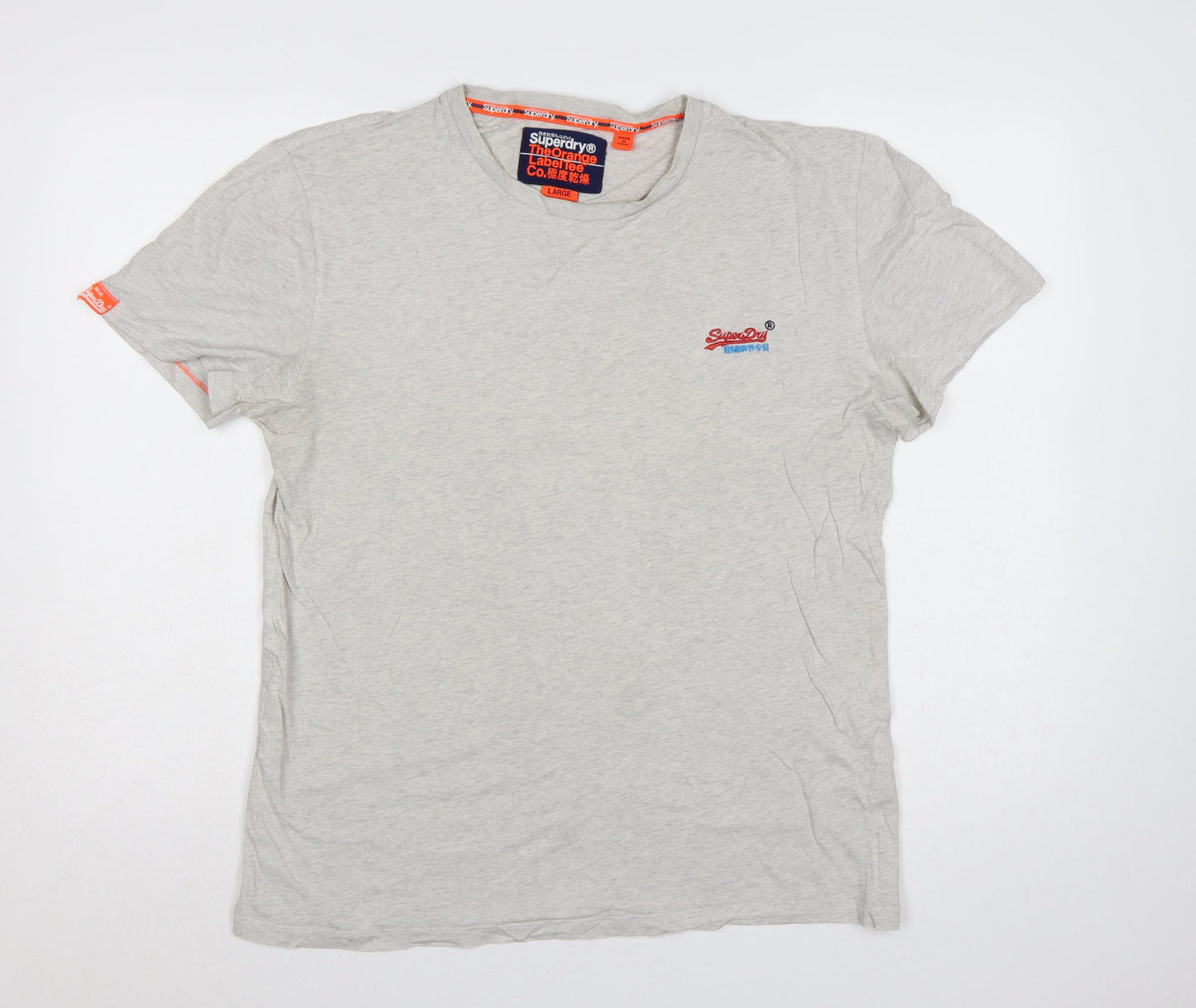 Superdry Men's Grey Large Orange Label Logo Crew Neck T-Shirt
