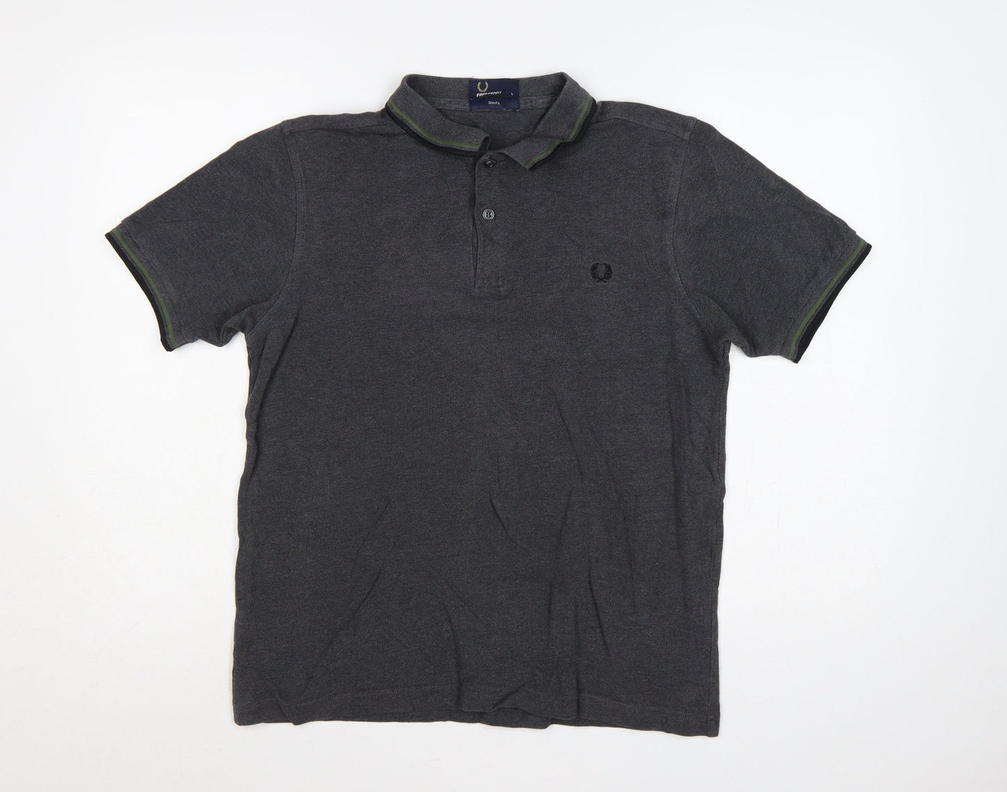 Fred Perry Men's Grey L Slim Fit Cotton Polo Shirt Logo