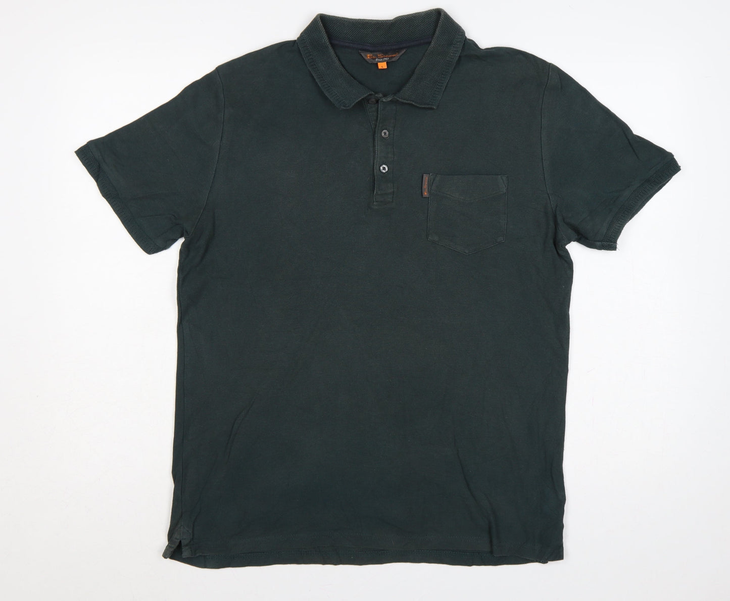 Ben Sherman Men's Dark Green L Cotton Short Sleeve Pocket Polo Shirt