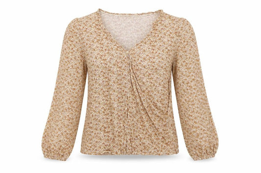 FatFace Women Beige Floral Wrap Blouse UK 8 Long Balloon Sleeve