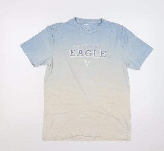 American Eagle Men’s S Blue Cream College Logo Graphic T-Shirt