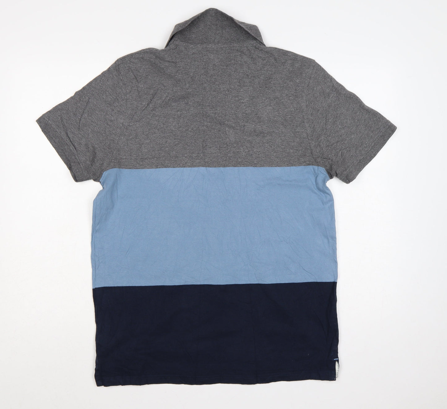 Weird Fish Men's Medium Grey Blue Colourblock Cotton Polo Shirt