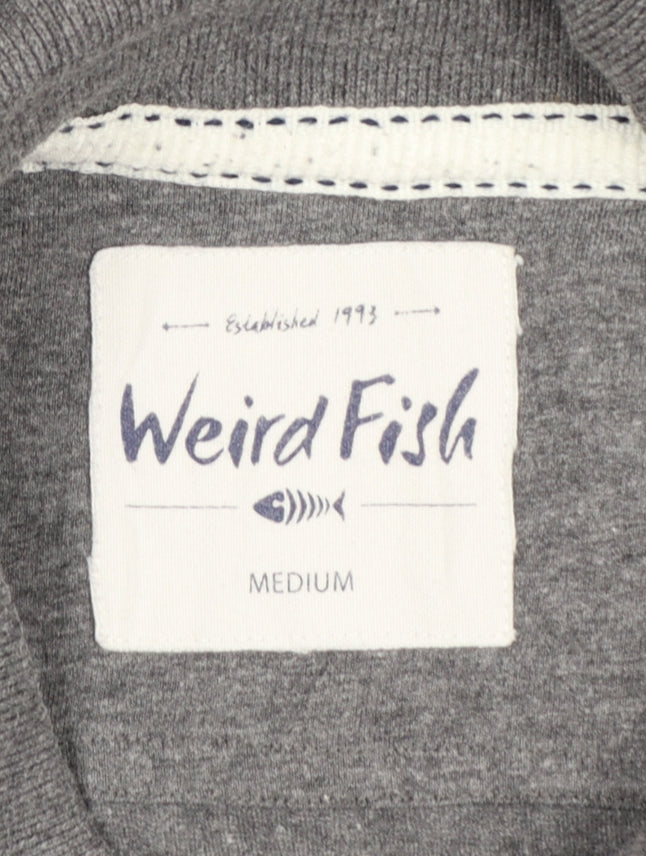 Weird Fish Men's Medium Grey Blue Colourblock Cotton Polo Shirt