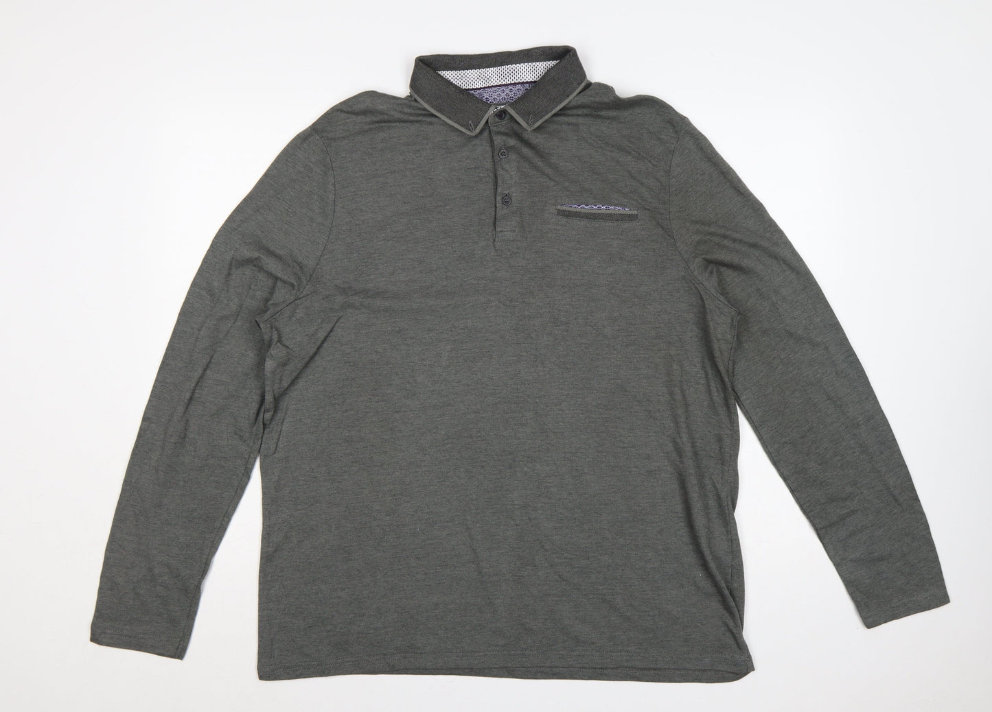 Burton Menswear London Men’s Grey XL Long Sleeve Button-Down Polo Shirt