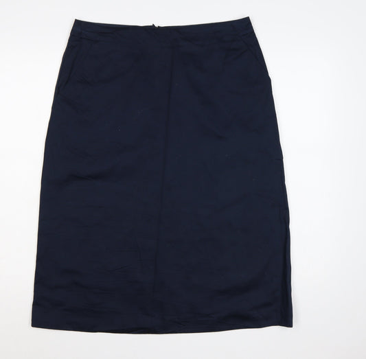 White Stuff Women’s Navy UK 12 Cotton Knee Length Pencil Skirt Lined