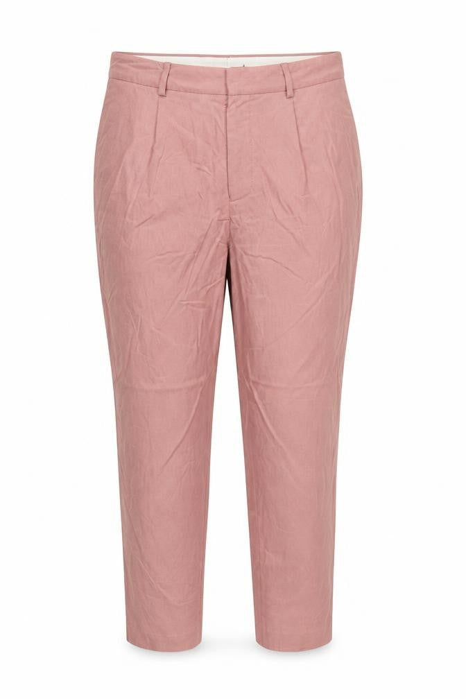 Front view of ASOS Women’s Pink UK 12 Linen Blend Pleated Tapered Trousers