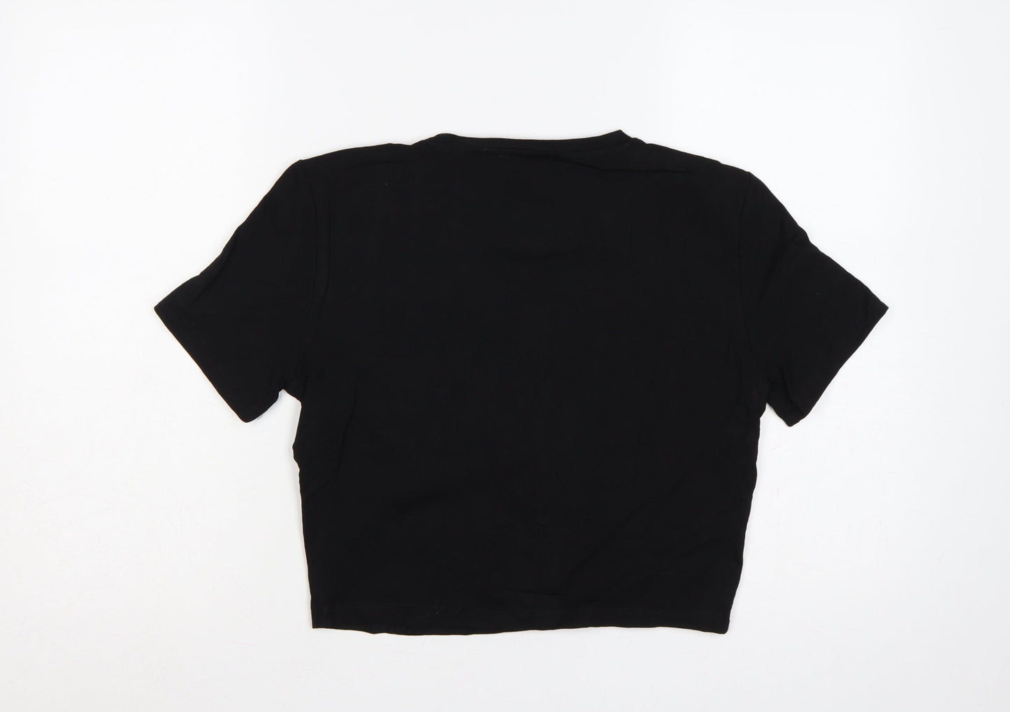 Zara Women Black UK 14 Cropped Stretch Jersey T-Shirt