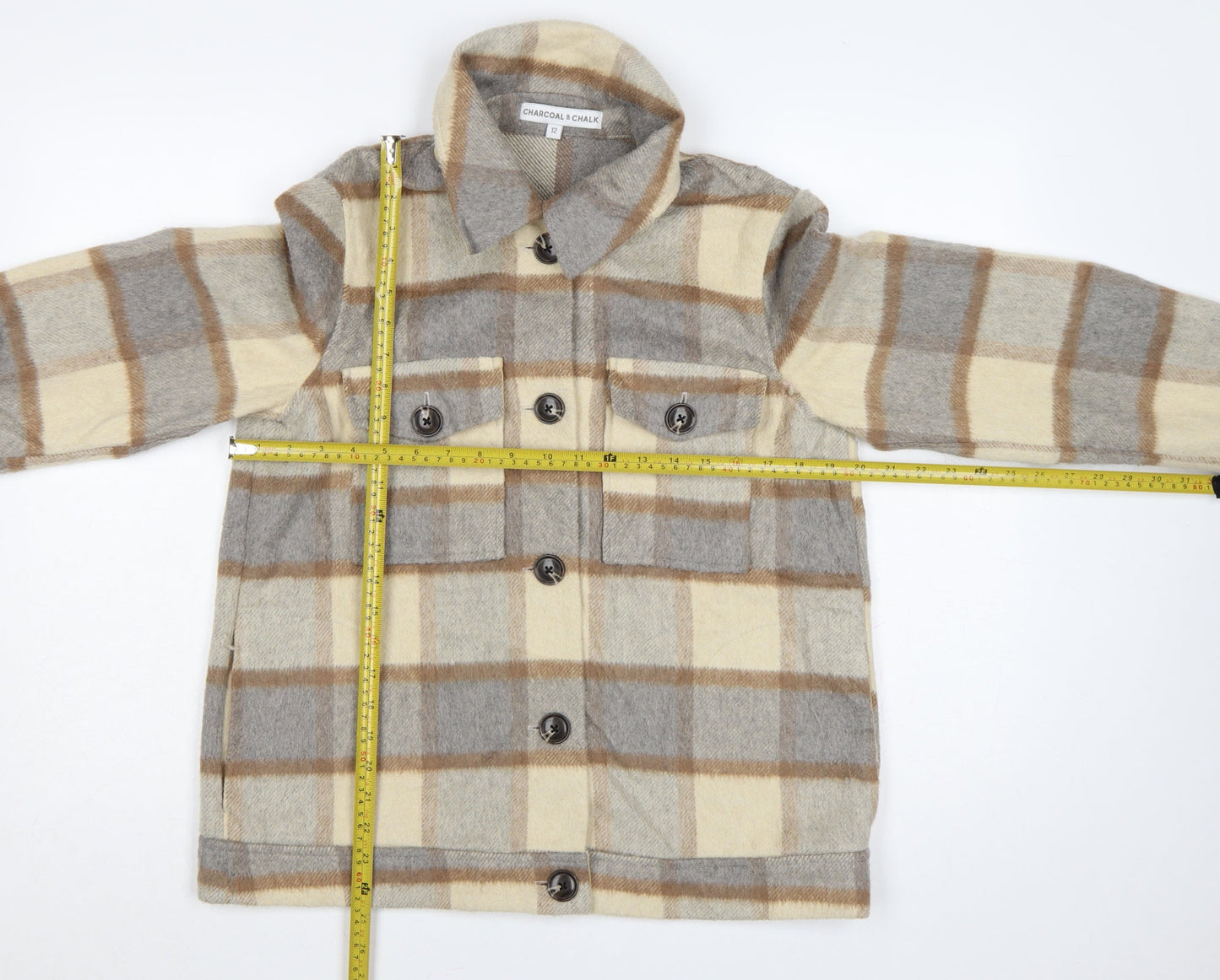 Charcoal & Chalk Women's Grey Check Basic Jacket UK 12 Button Pockets