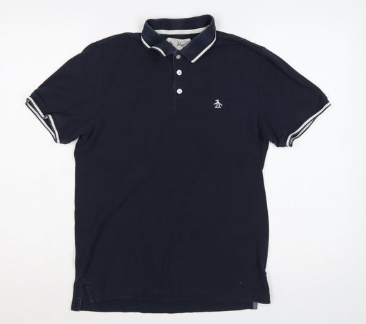 Original Penguin Men’s Blue S Cotton Logo Short Sleeve Polo Shirt