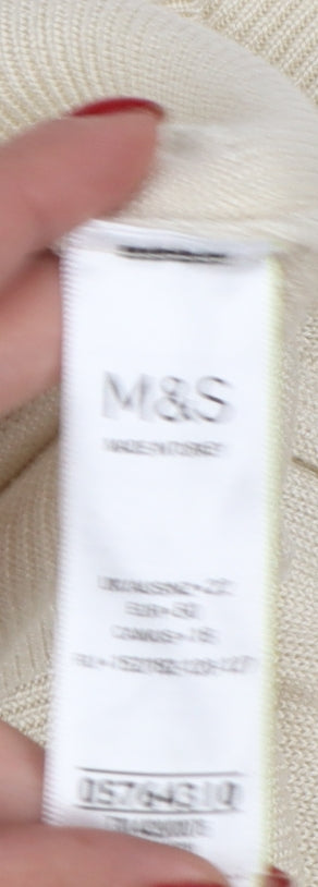 Marks & Spencer Women Ivory Size 22 Cable Knit Short Sleeve Jumper