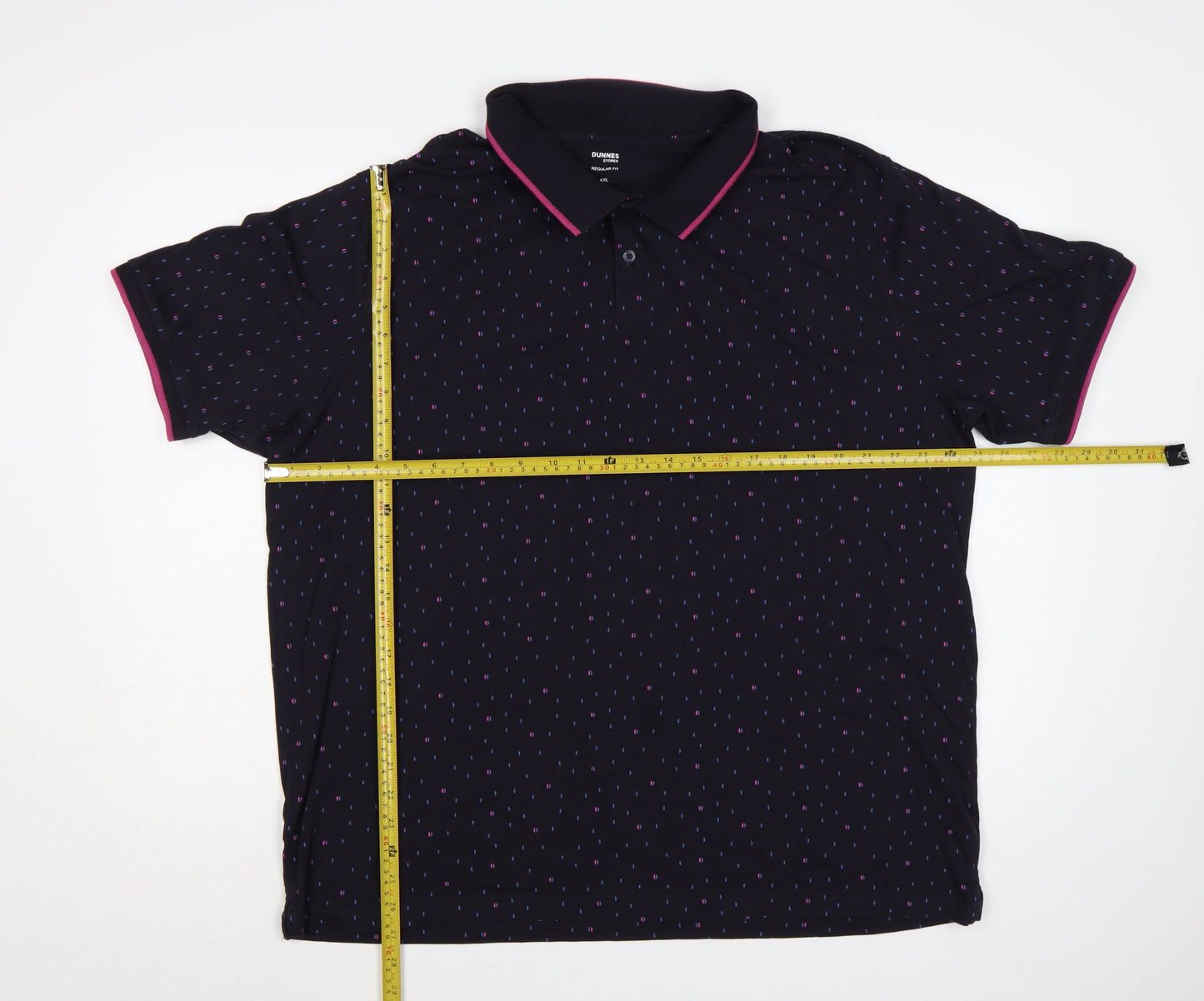 Dunnes Stores Men’s Black Geometric Print Polo Shirt XXL Regular Fit