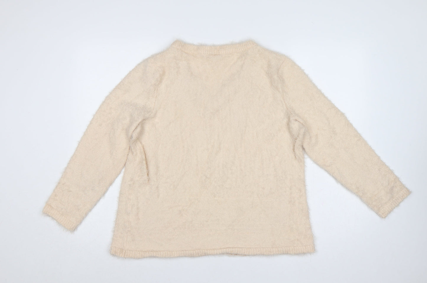 Bodyflirt Women Beige V-Neck Fluffy Knit Jumper Size L