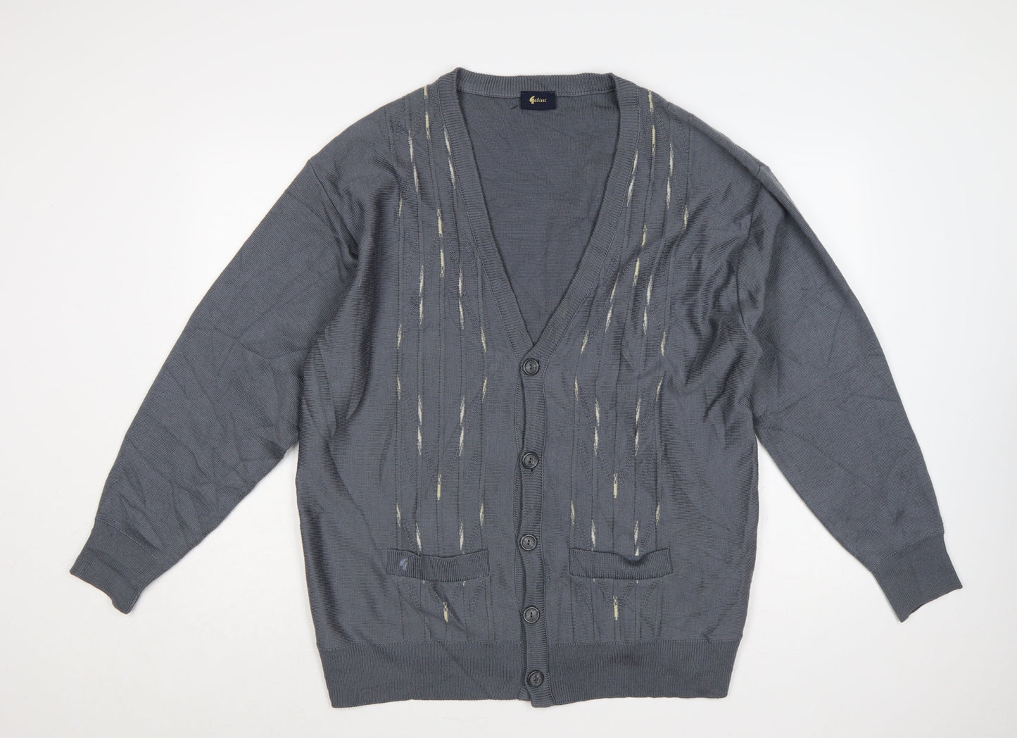 Gabicci Men’s Grey 2XL Wool Blend V-Neck Button Cardigan Knit