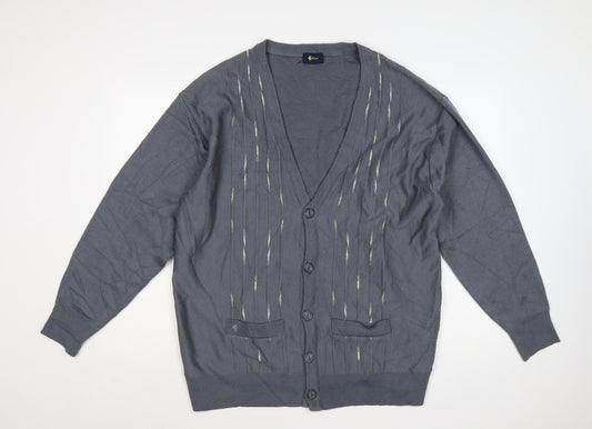 Gabicci Men’s Grey 2XL Wool Blend V-Neck Button Cardigan Knit