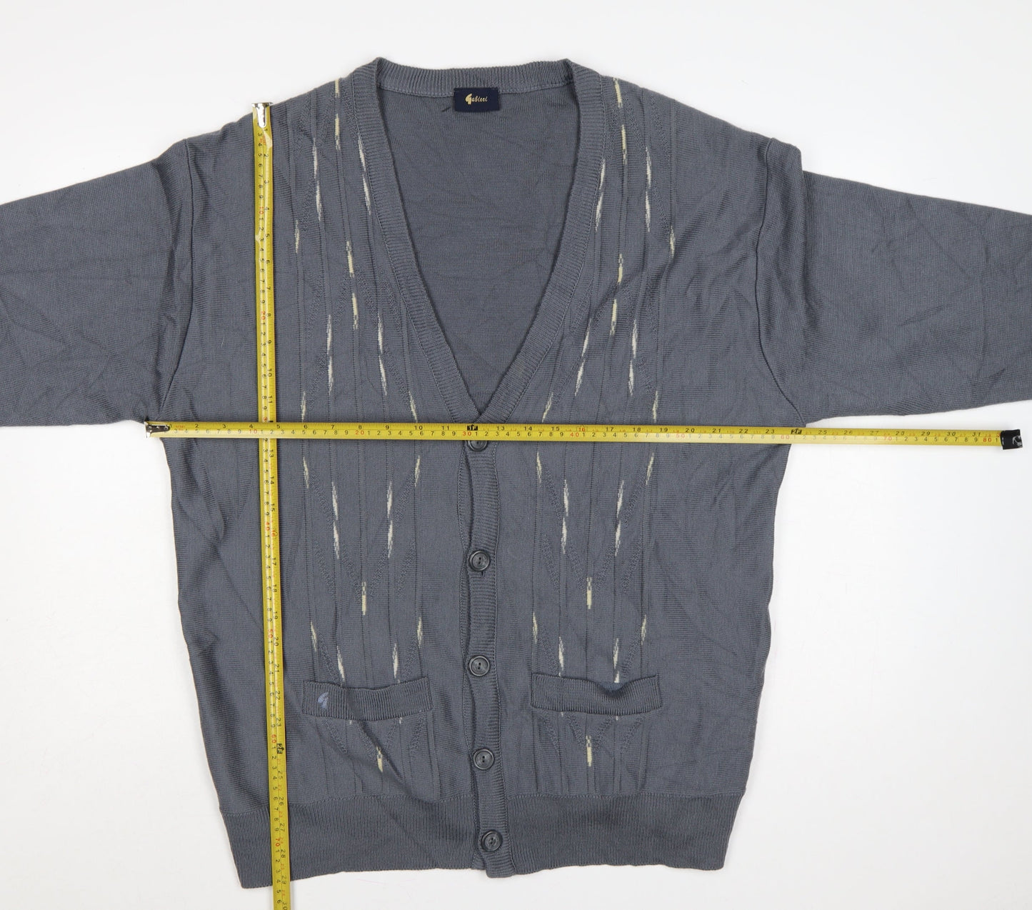 Gabicci Men’s Grey 2XL Wool Blend V-Neck Button Cardigan Knit