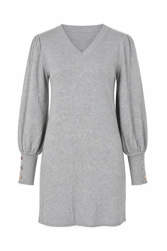 Emmash Paris Women Grey M Knit Jumper Dress V-Neck Balloon Sleeve
