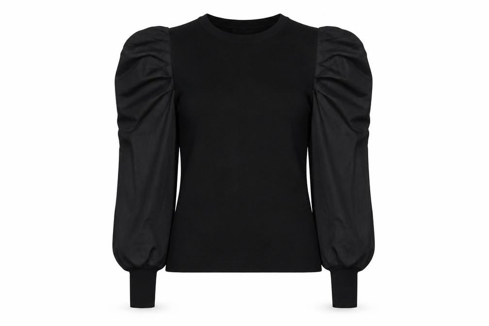 Yu & Me Paris Women Black M Ruffle Balloon Sleeve Knit Jumper