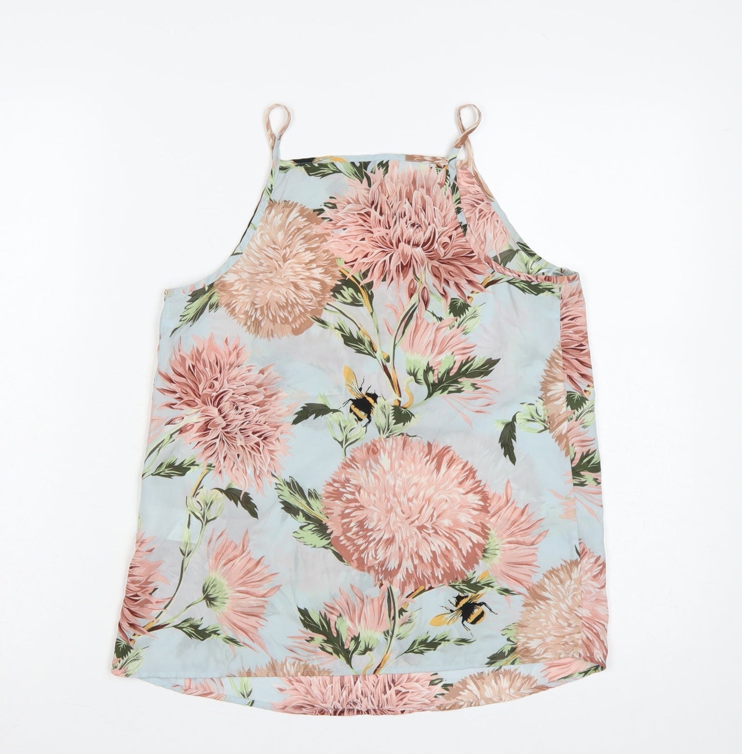 Warehouse Women Blue UK 8 Floral Spaghetti Strap High Neck Camisole Top