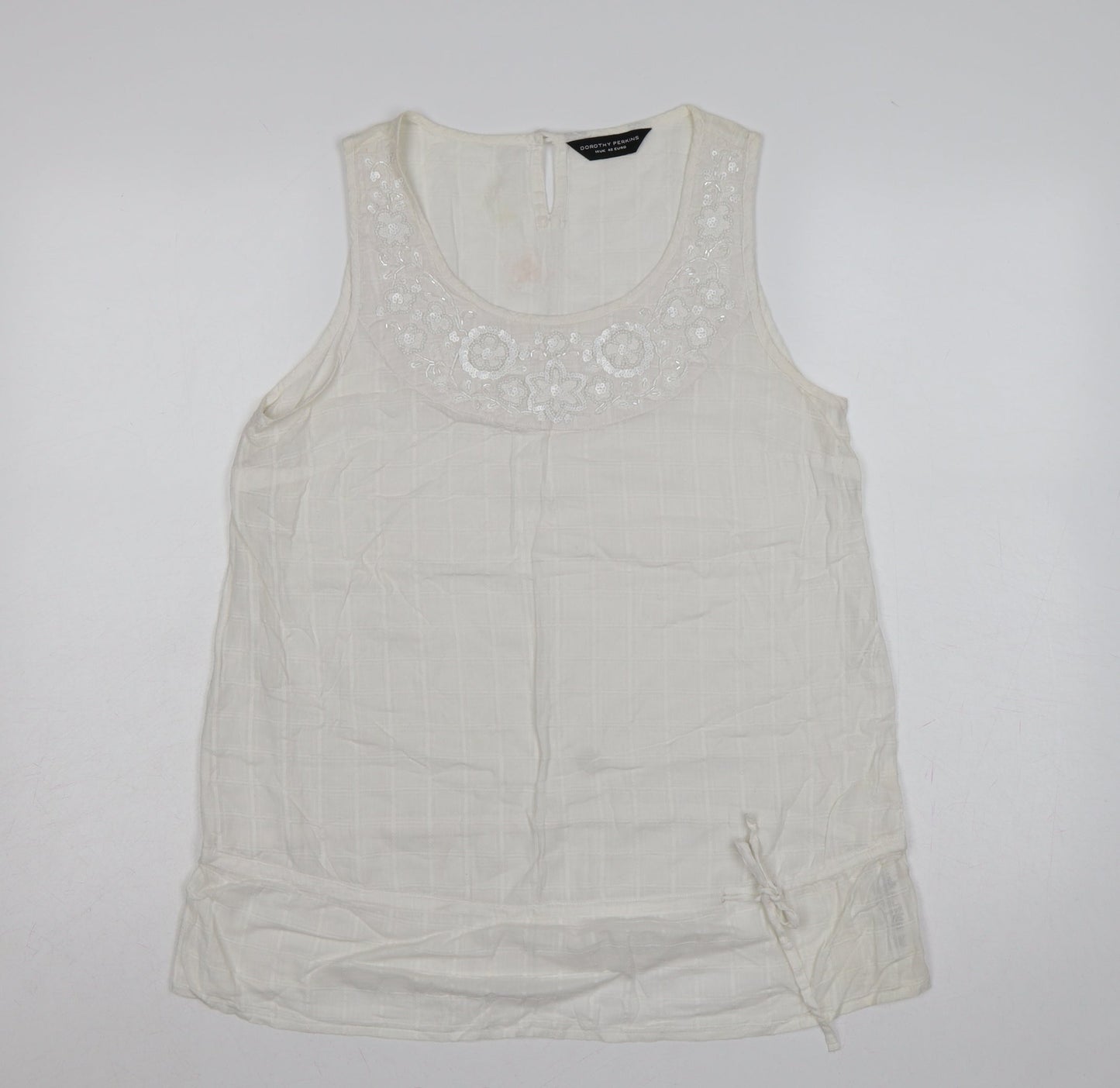 Dorothy Perkins Women Ivory UK 14 Cotton Beaded Embroidered Camisole Tank