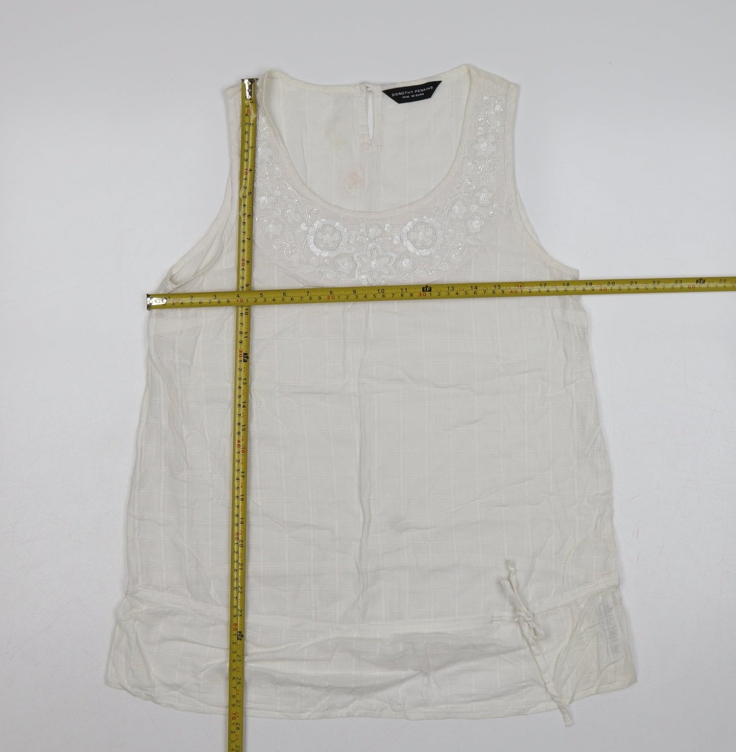 Dorothy Perkins Women Ivory UK 14 Cotton Beaded Embroidered Camisole Tank