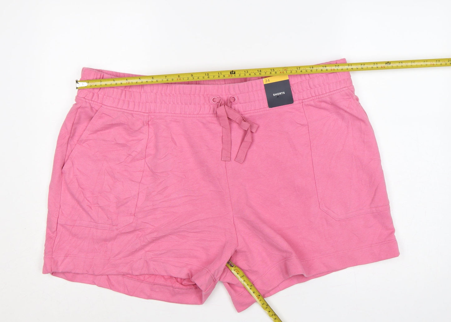 Marks & Spencer Women Pink UK 24 Sweat Shorts Cotton Drawstring Pockets
