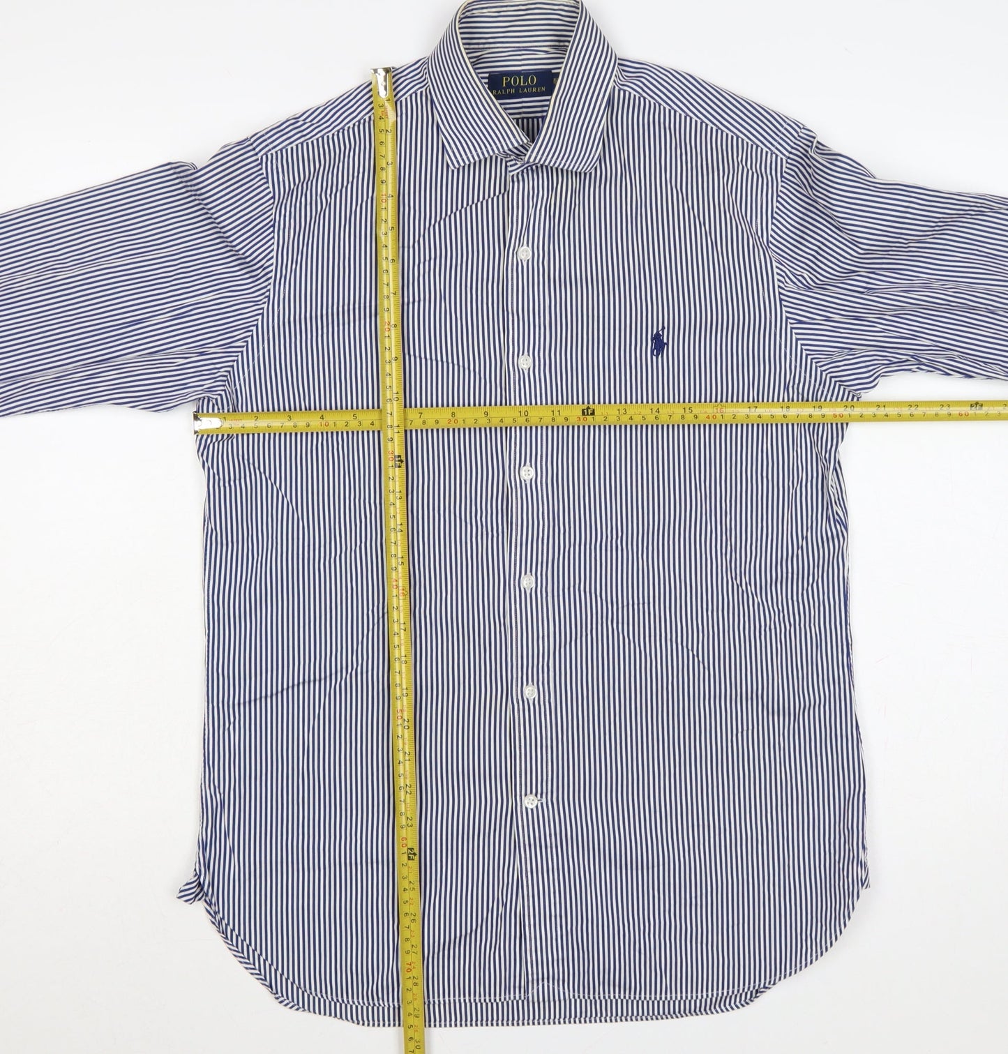 Polo Ralph Lauren Men’s Blue Stripe Cotton Shirt 15.5 Point Collar