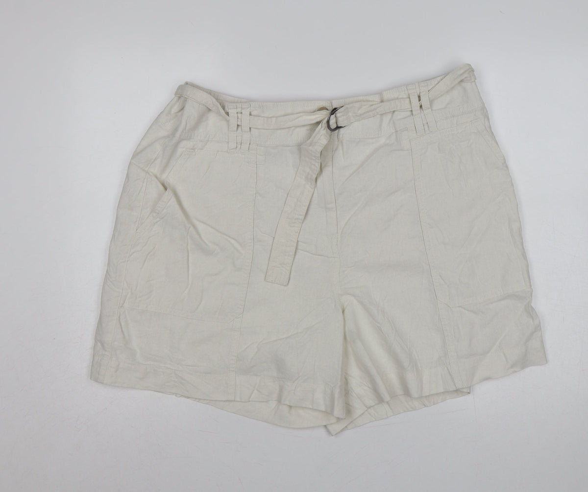 Marks & Spencer Women’s Ivory Linen Blend Cargo Shorts Belted UK 22