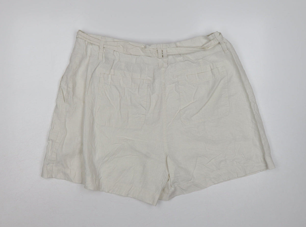 Marks & Spencer Women’s Ivory Linen Blend Cargo Shorts Belted UK 22