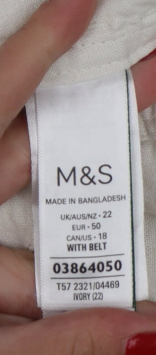 Marks & Spencer Women’s Ivory Linen Blend Cargo Shorts Belted UK 22