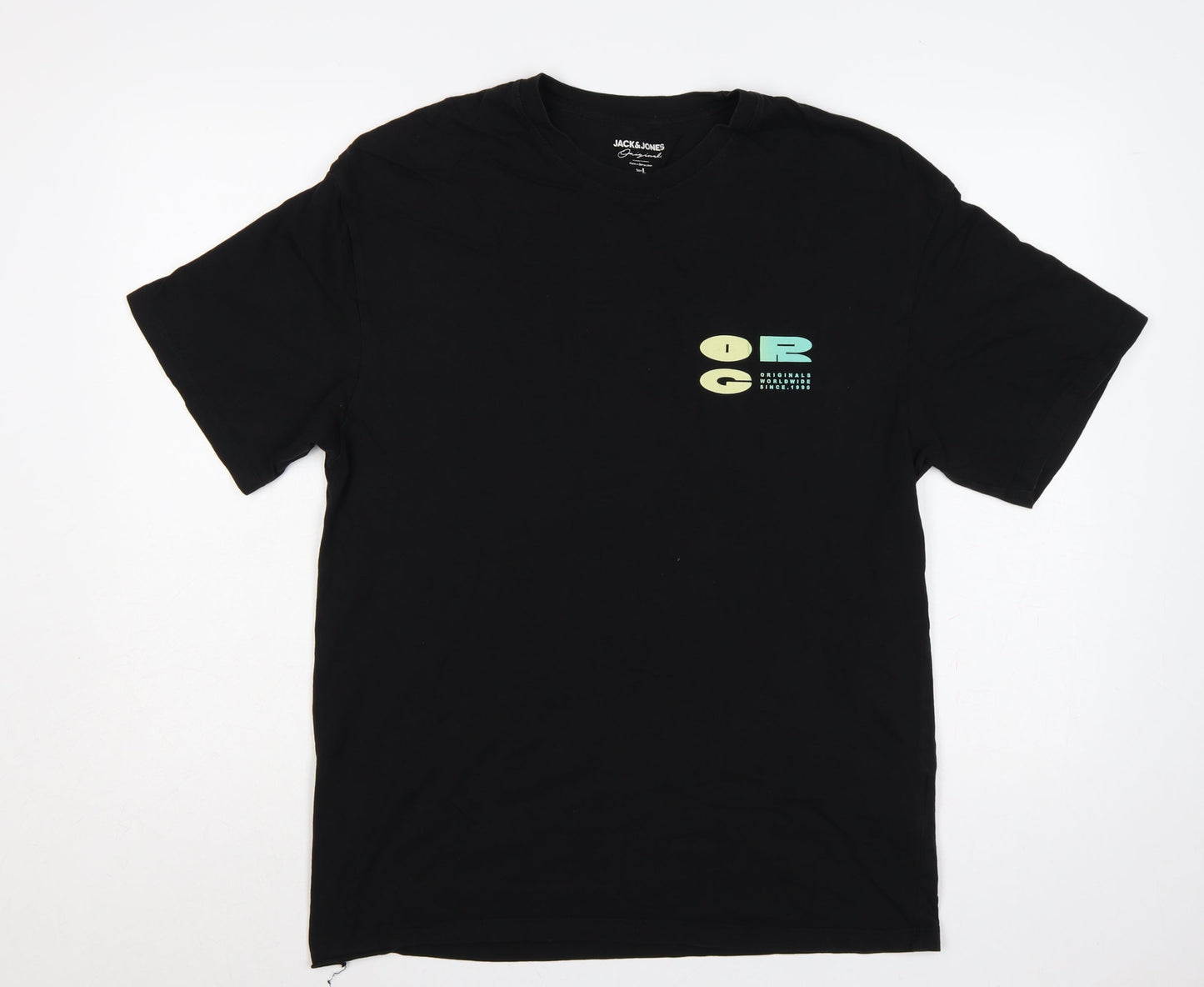 Jack & Jones Men Black L Graphic Print Crew Neck T-Shirt