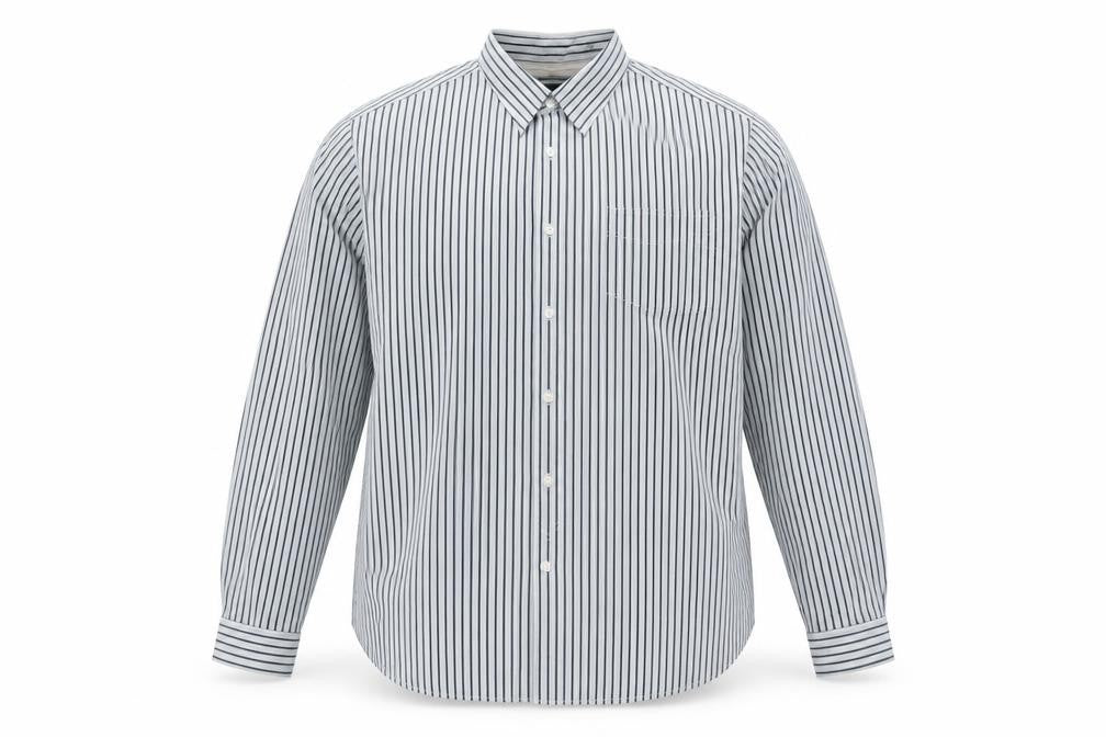 Front view of Hammond & Co Men’s White Navy Green Stripe Cotton Shirt 2XL